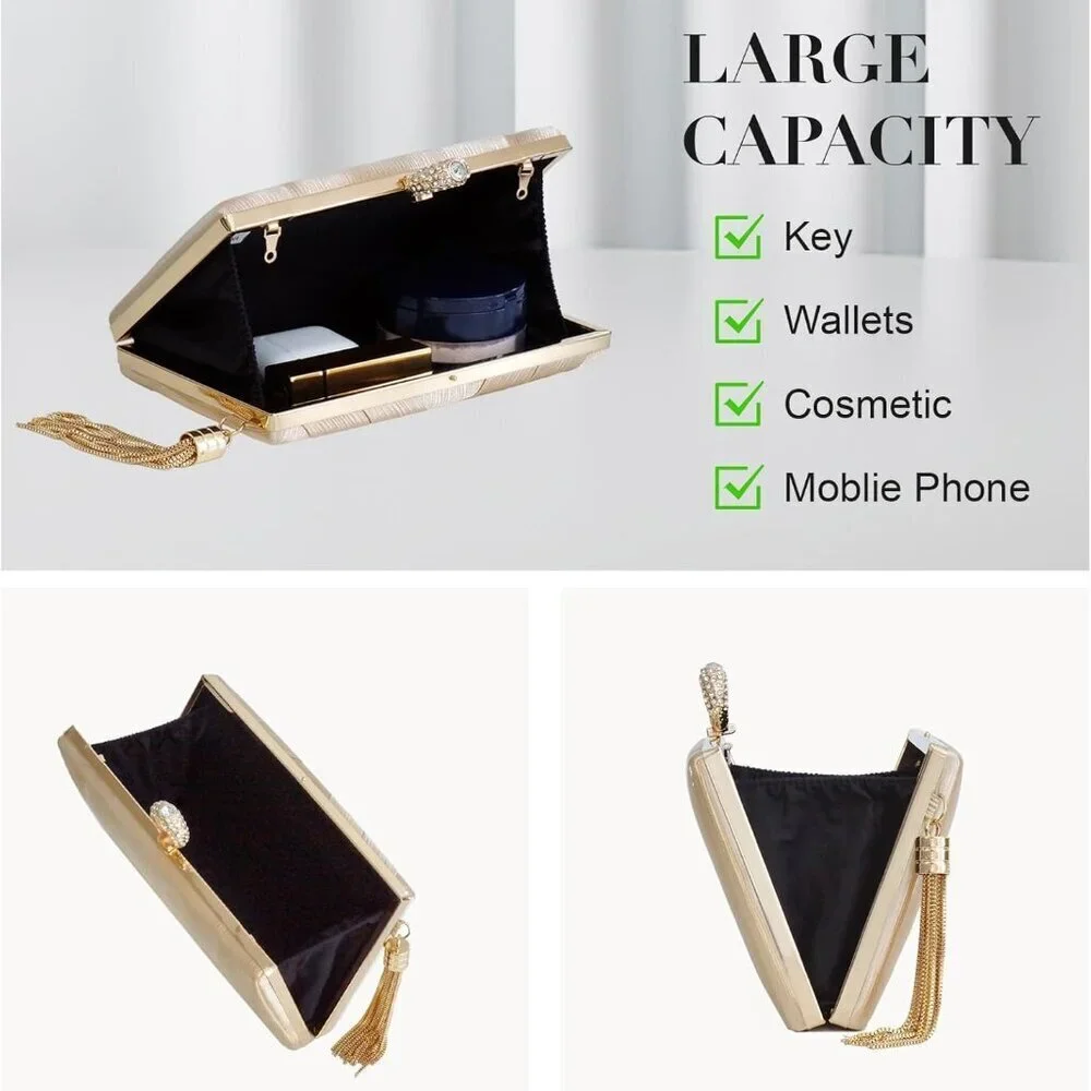 Women Tassel Evening Clutch Bag Sparkly Diamond Shoulder Crossbody for Weddings